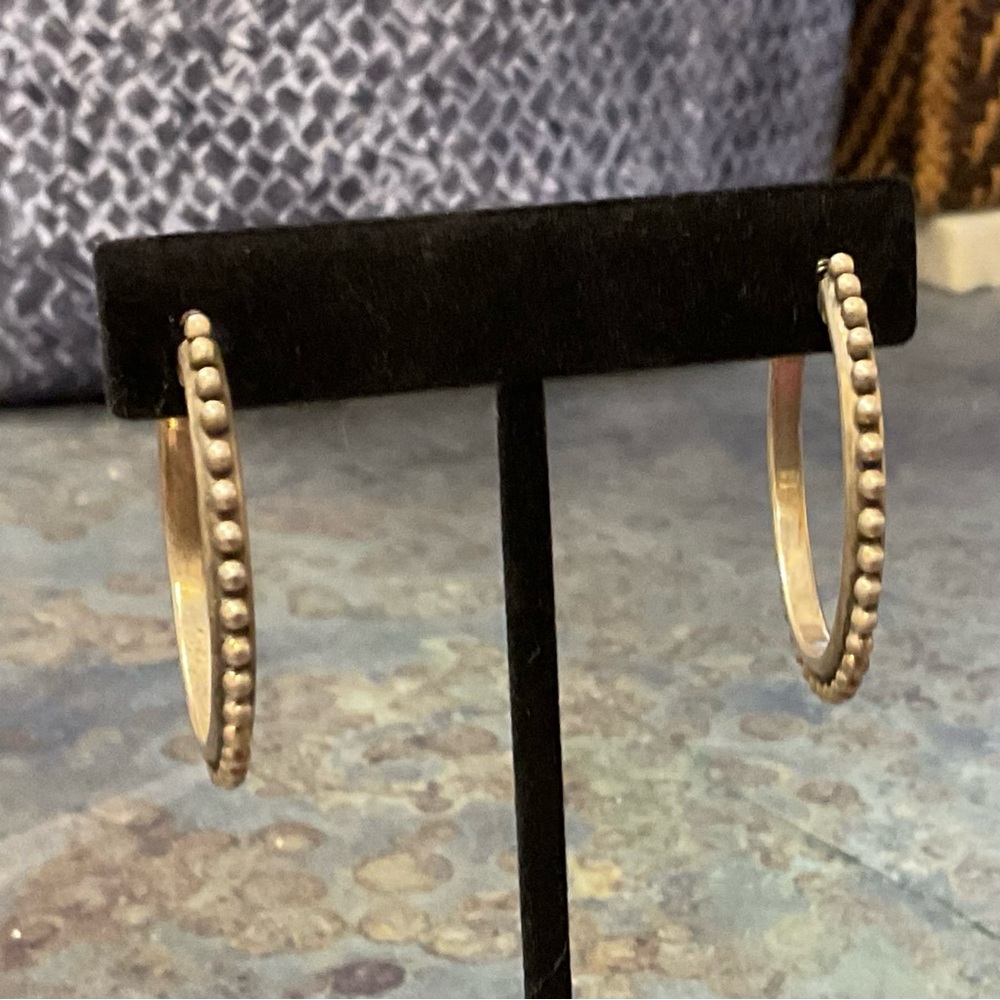 Artisan-Made Sterling Beaded Hoop Earrings - Silver
